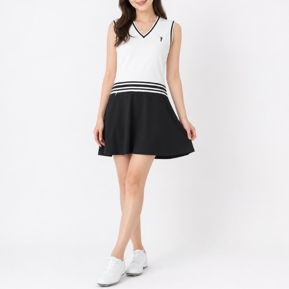 William Murray Golf Dress Women's XS Sleeveless V-Neck White Black Stripe